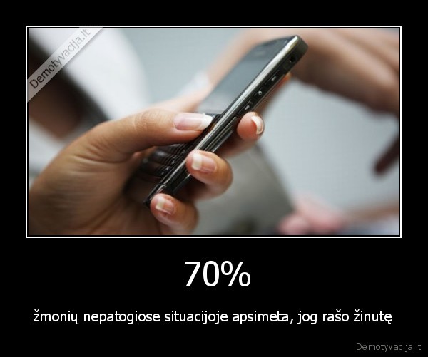  70% -  žmonių nepatogiose situacijoje apsimeta, jog rašo žinutę 