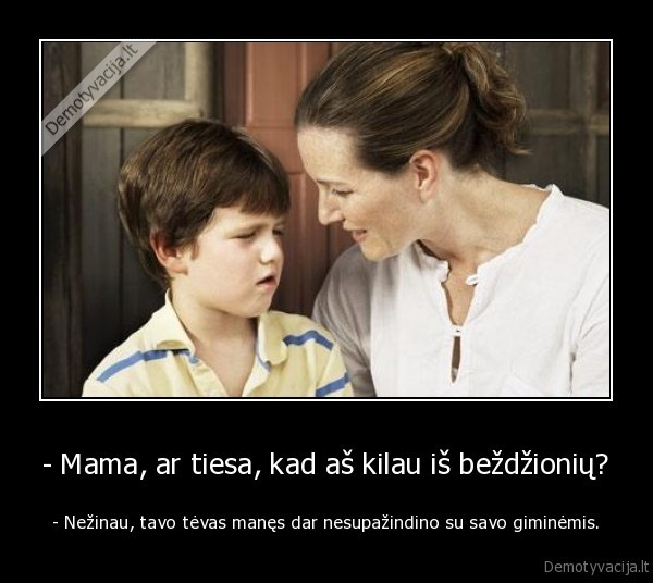 - Mama, ar tiesa, kad aš kilau iš beždžionių? - - Nežinau, tavo tėvas manęs dar nesupažindino su savo giminėmis.