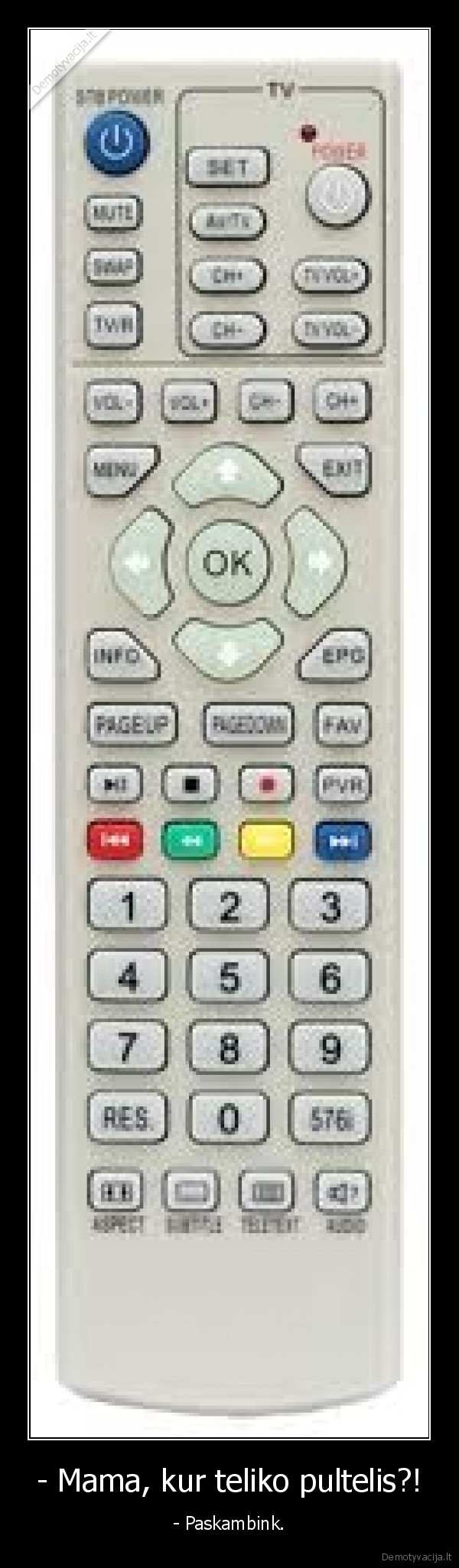- Mama, kur teliko pultelis?! - - Paskambink.