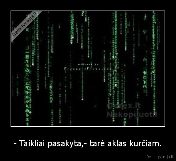 - Taikliai pasakyta,- tarė aklas kurčiam. - 