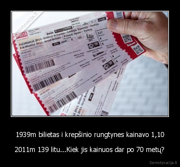 1939m bilietas i krepšinio rungtynes kainavo 1,10 - 2011m 139 litu...Kiek jis kainuos dar po 70 metų?