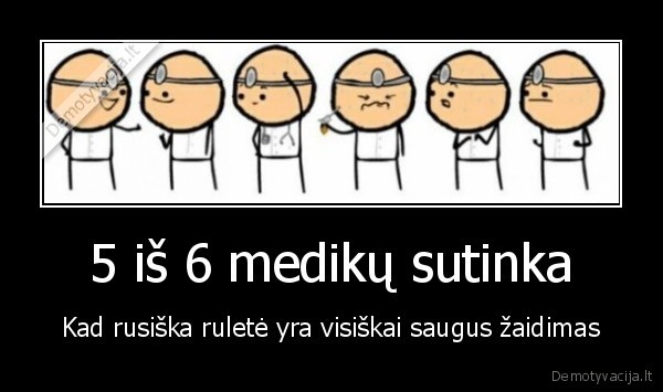 5 iš 6 medikų sutinka - Kad rusiška ruletė yra visiškai saugus žaidimas