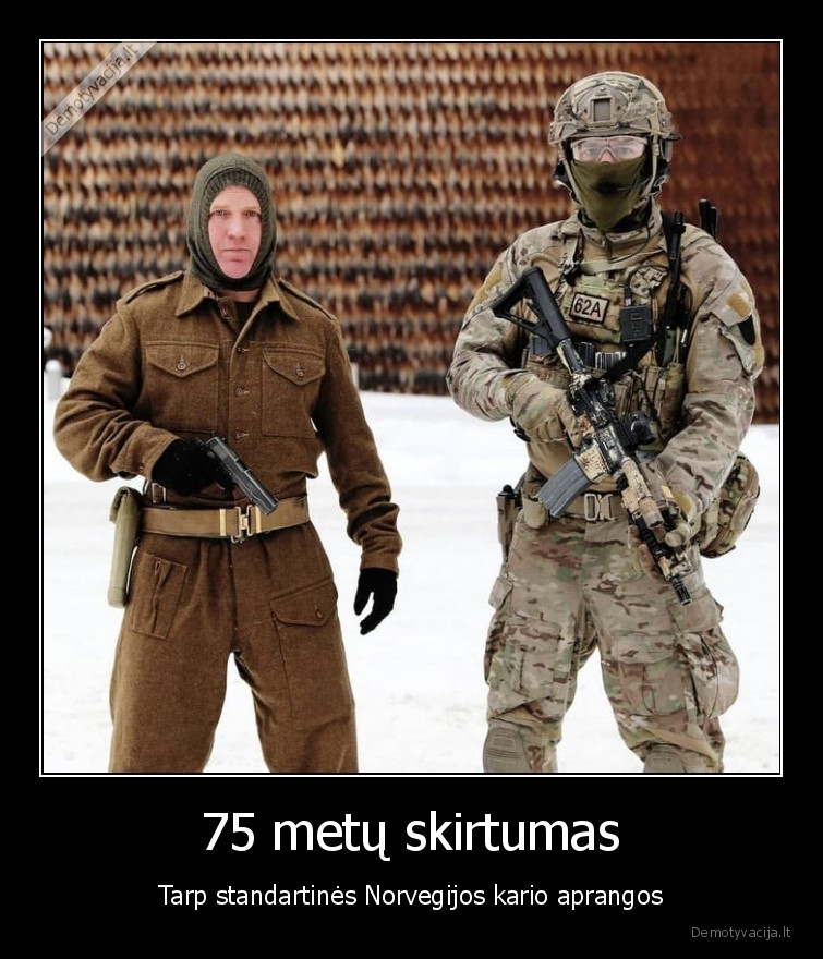 75 metų skirtumas - Tarp standartinės Norvegijos kario aprangos