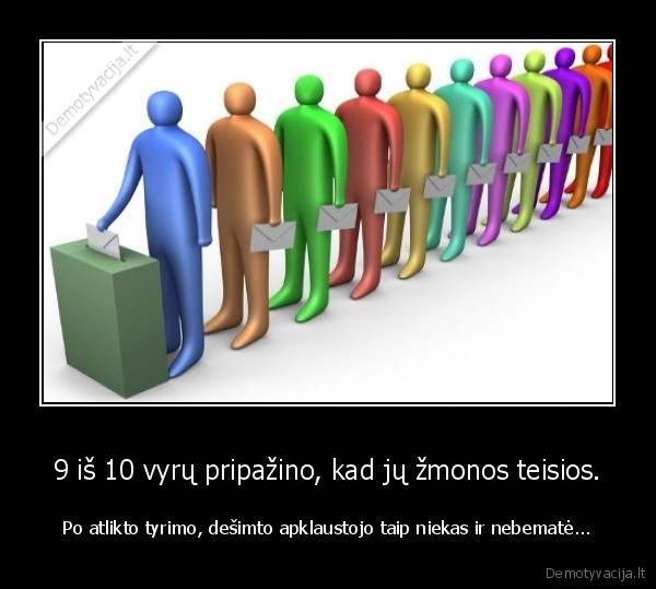 9 iš 10 vyrų pripažino, kad jų žmonos teisios. - Po atlikto tyrimo, dešimto apklaustojo taip niekas ir nebematė...