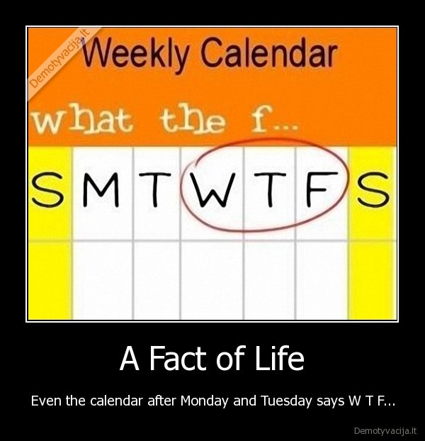 A Fact of Life - Even the calendar after Monday and Tuesday says W T F...