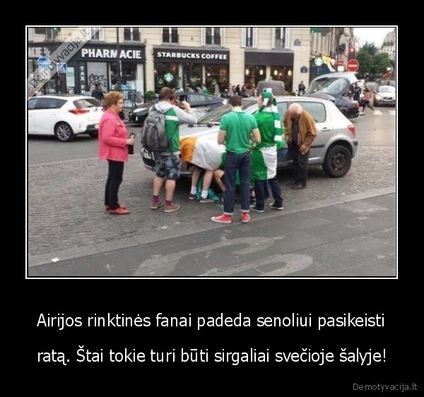 Airijos rinktinės fanai padeda senoliui pasikeisti - ratą. Štai tokie turi būti sirgaliai svečioje šalyje!