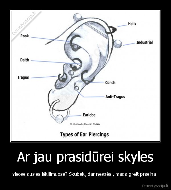 Ar jau prasidūrei skyles - visose ausies iškilimuose? Skubėk, dar nespėsi, mada greit praeina.