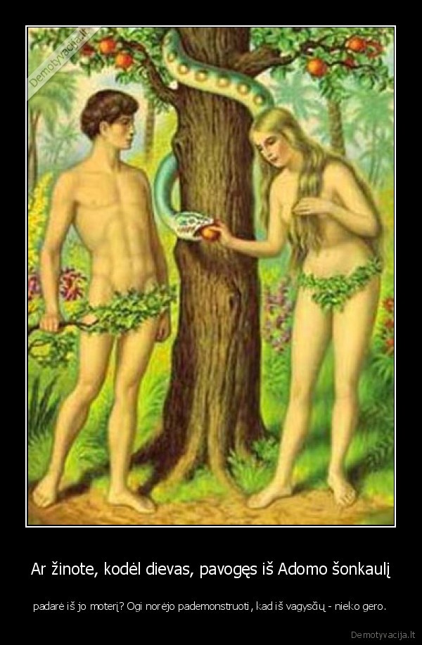 Ar žinote, kodėl dievas, pavogęs iš Adomo šonkaulį - padarė iš jo moterį? Ogi norėjo pademonstruoti, kad iš vagysčių - nieko gero.