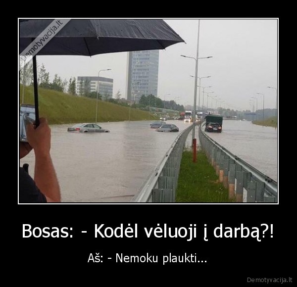 Bosas: - Kodėl vėluoji į darbą?! - Aš: - Nemoku plaukti...