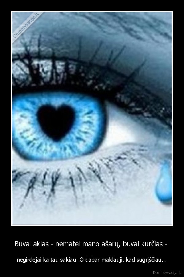 Buvai aklas - nematei mano ašarų, buvai kurčias -  - negirdėjai ka tau sakiau. O dabar maldauji, kad sugrįščiau...