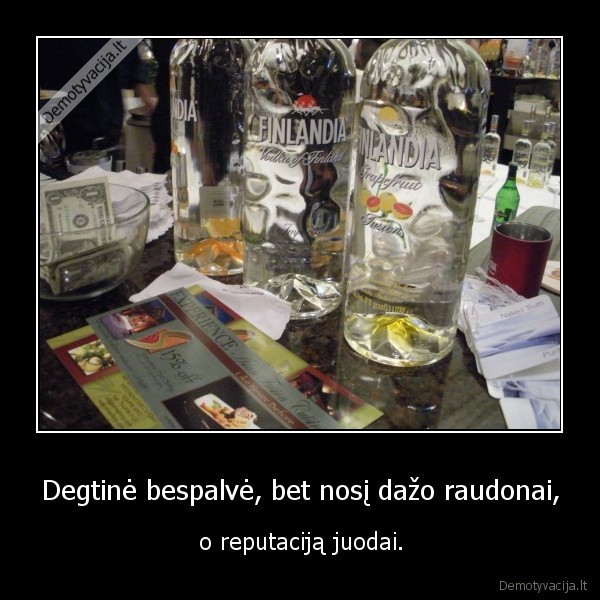 Degtinė bespalvė, bet nosį dažo raudonai, - o reputaciją juodai.