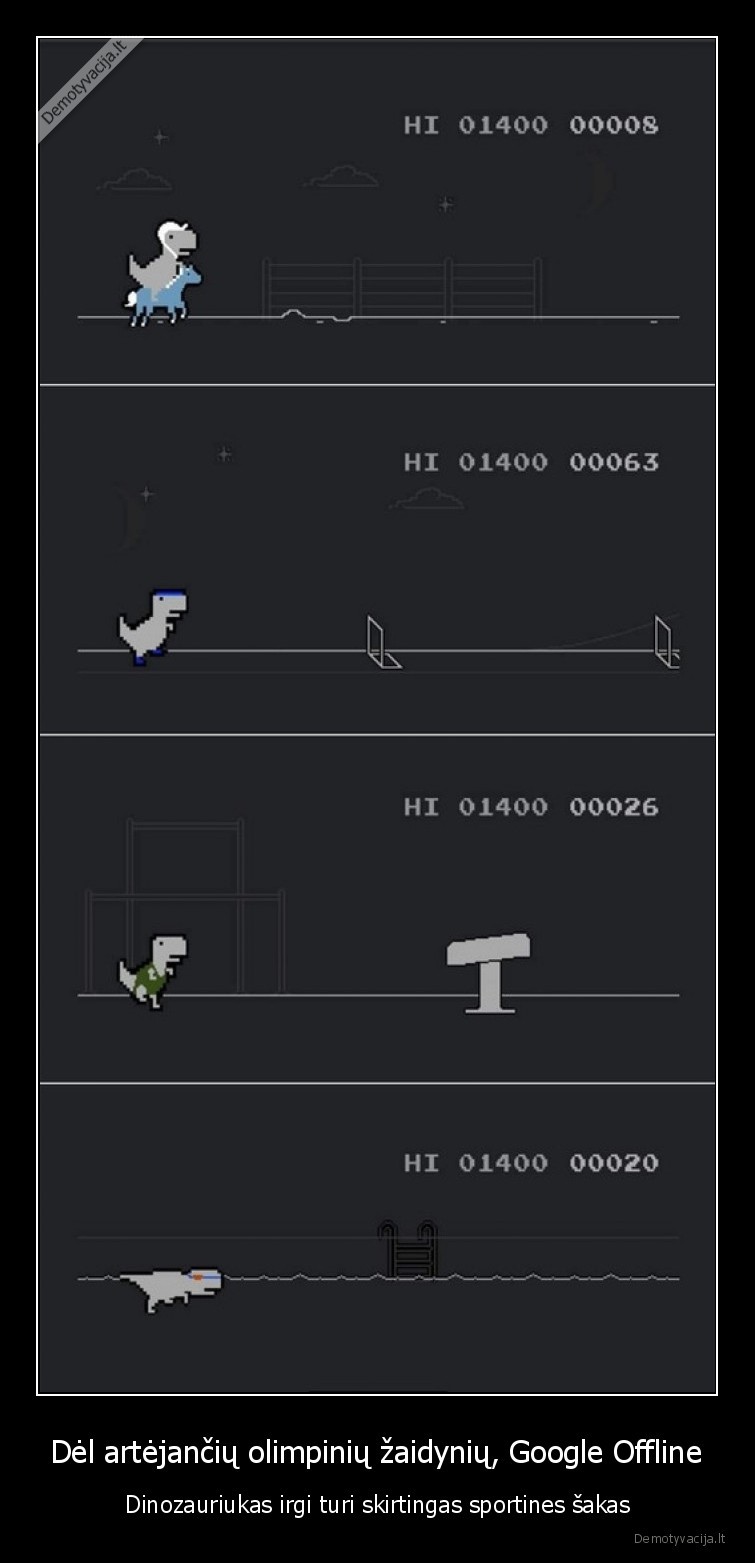 Dėl artėjančių olimpinių žaidynių, Google Offline - Dinozauriukas irgi turi skirtingas sportines šakas