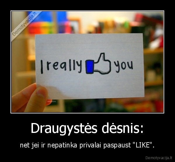 Draugystės dėsnis: - net jei ir nepatinka privalai paspaust "LIKE".