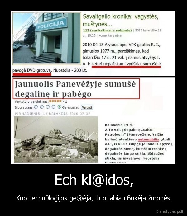 Ech kl@idos, - Kuo techn0loģijos ge®ėja, †uo labiau ßukėja žmonės.