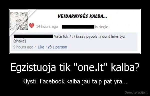 Egzistuoja tik "one.lt'' kalba? - Klysti! Facebook kalba jau taip pat yra...