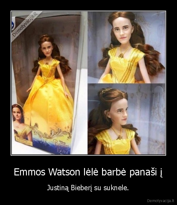 Emmos Watson lėlė barbė panaši į - Justiną Bieberį su suknele.