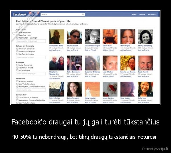 Facebook'o draugai tu jų gali turėti tūkstančius - 40-50% tu nebendrauji, bet tikrų draugų tūkstančiais neturėsi.