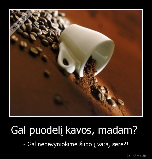 Gal puodelį kavos, madam?  - - Gal nebevyniokime šūdo į vatą, sere?!