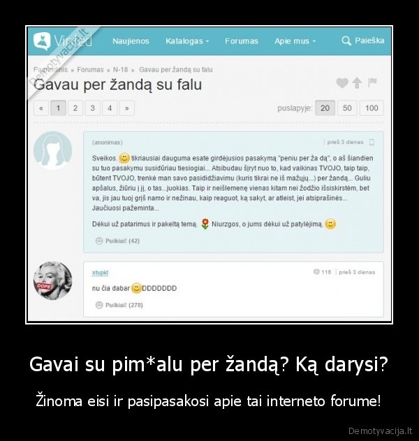 Gavai su pim*alu per žandą? Ką darysi? - Žinoma eisi ir pasipasakosi apie tai interneto forume!