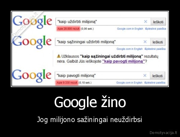 Google žino - Jog milijono sažiningai neuždirbsi