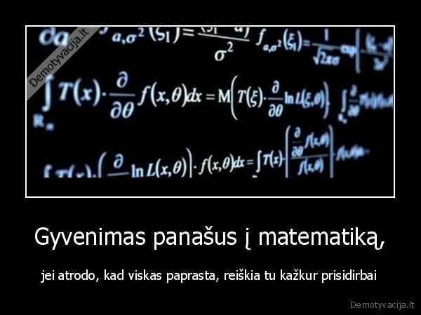 Gyvenimas panašus į matematiką, - jei atrodo, kad viskas paprasta, reiškia tu kažkur prisidirbai