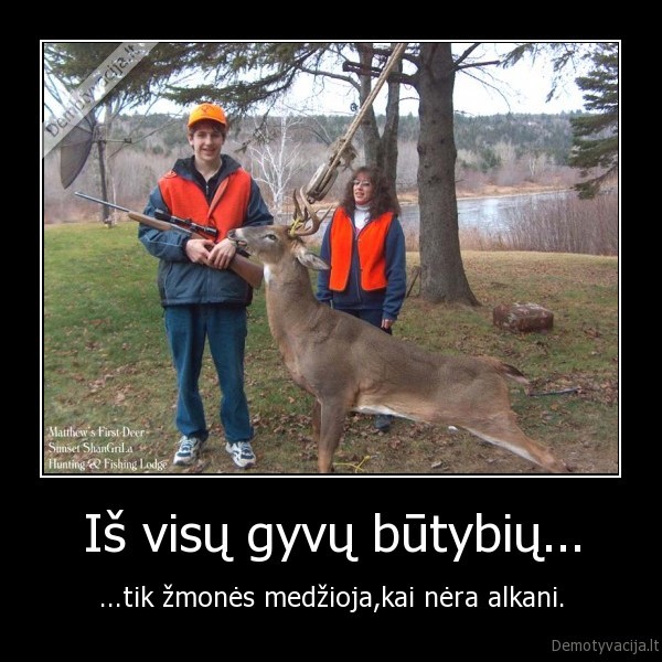 Iš visų gyvų būtybių... - ...tik žmonės medžioja,kai nėra alkani.