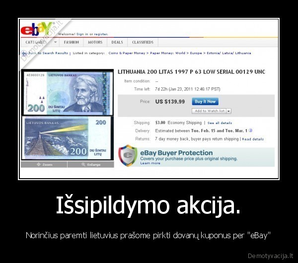 Išsipildymo akcija. - Norinčius paremti lietuvius prašome pirkti dovanų kuponus per "eBay"