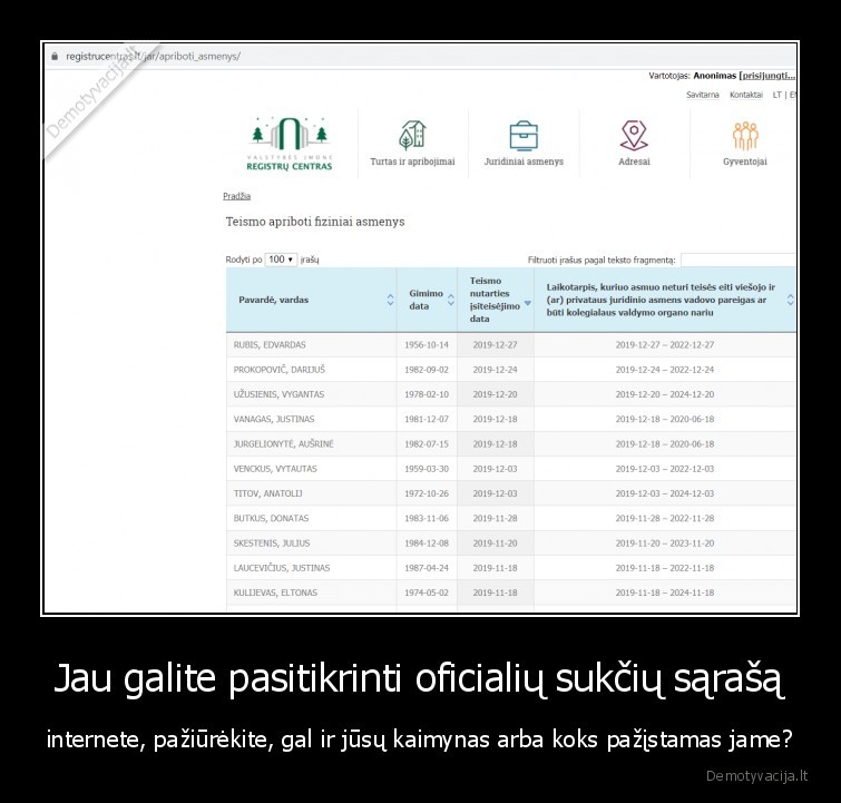 Jau galite pasitikrinti oficialių sukčių sąrašą - internete, pažiūrėkite, gal ir jūsų kaimynas arba koks pažįstamas jame?