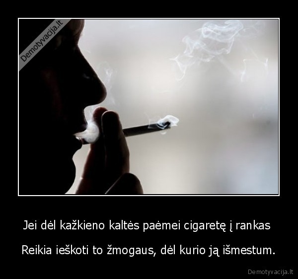 Jei dėl kažkieno kaltės paėmei cigaretę į rankas  - Reikia ieškoti to žmogaus, dėl kurio ją išmestum.