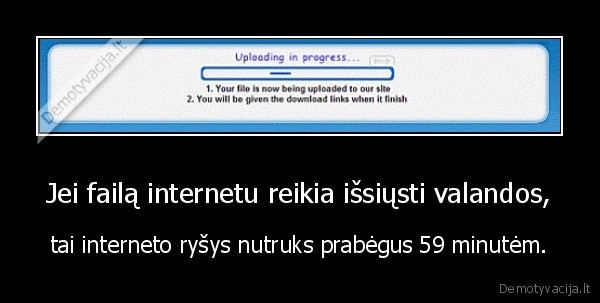 Jei failą internetu reikia išsiųsti valandos, - tai interneto ryšys nutruks prabėgus 59 minutėm.