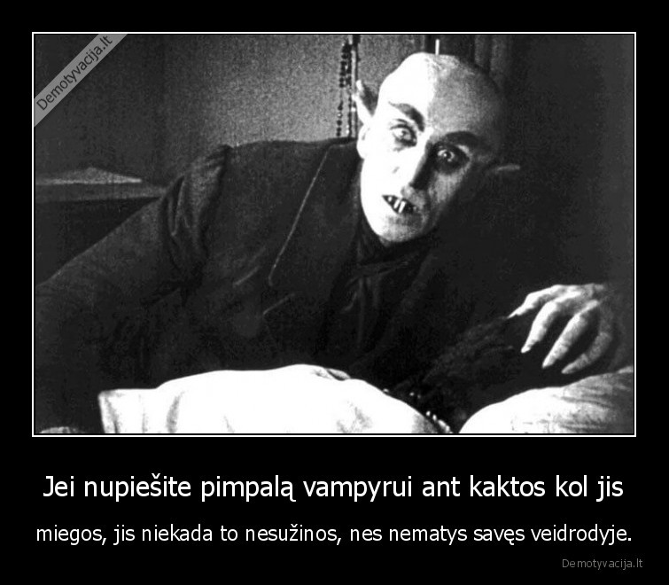 Jei nupiešite pimpalą vampyrui ant kaktos kol jis - miegos, jis niekada to nesužinos, nes nematys savęs veidrodyje.