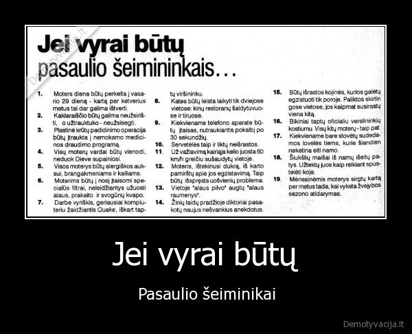 Jei vyrai būtų - Pasaulio šeiminikai