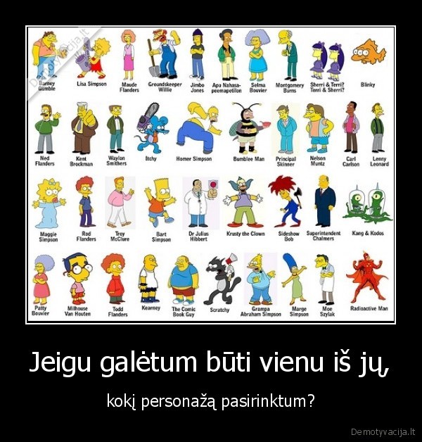 Jeigu galėtum būti vienu iš jų, - kokį personažą pasirinktum?