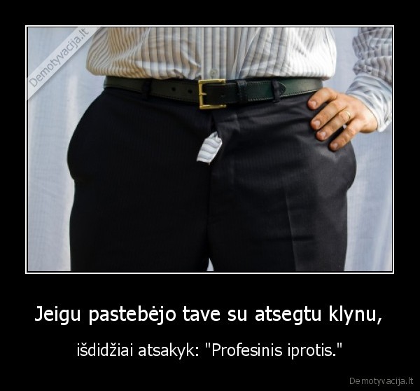 Jeigu pastebėjo tave su atsegtu klynu, - išdidžiai atsakyk: "Profesinis iprotis."