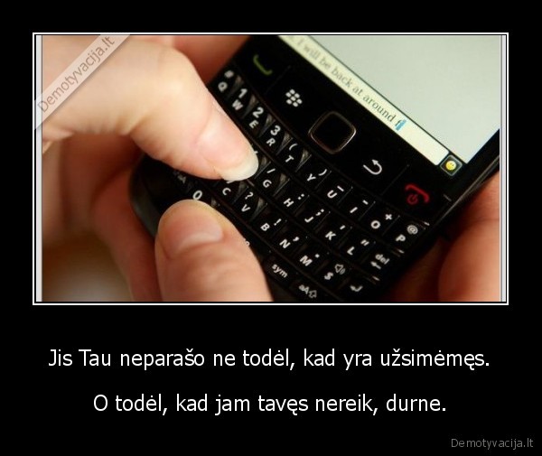 Jis Tau neparašo ne todėl, kad yra užsimėmęs. - O todėl, kad jam tavęs nereik, durne.