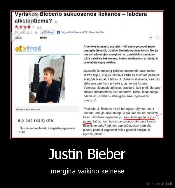 Justin Bieber - mergina vaikino kelnėse