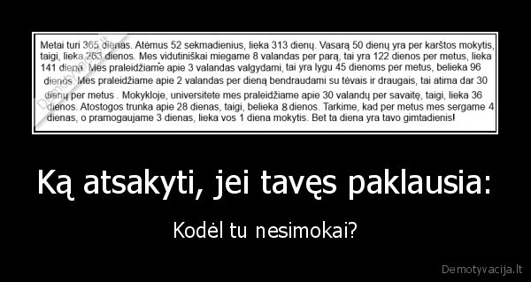 Ką atsakyti, jei tavęs paklausia: - Kodėl tu nesimokai?