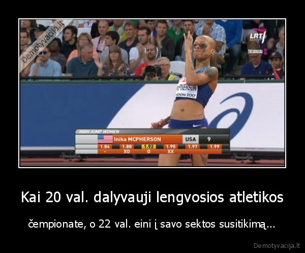 Kai 20 val. dalyvauji lengvosios atletikos - čempionate, o 22 val. eini į savo sektos susitikimą...