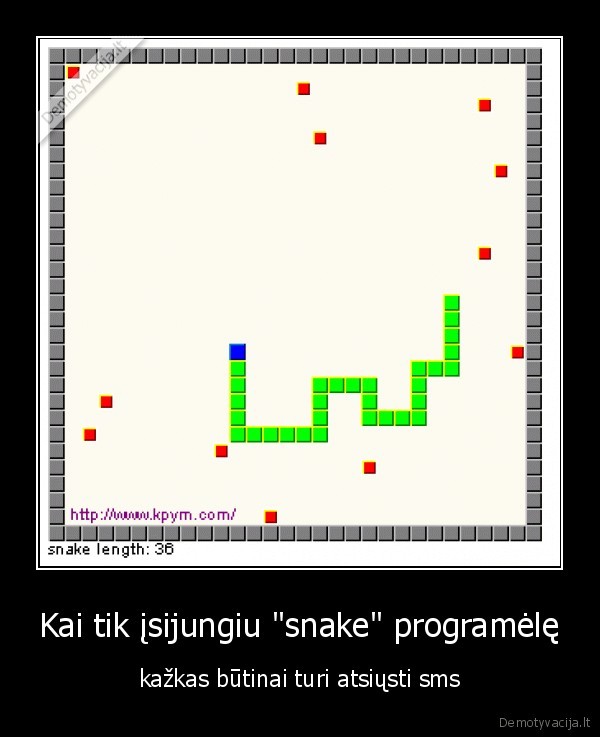 Kai tik įsijungiu "snake" programėlę - kažkas būtinai turi atsiųsti sms