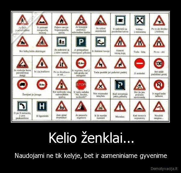 Kelio ženklai... - Naudojami ne tik kelyje, bet ir asmeniniame gyvenime