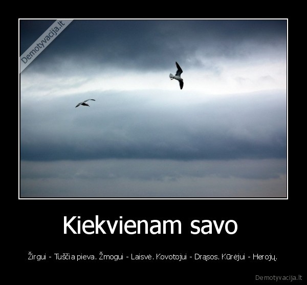 Kiekvienam savo  - Žirgui - Tuščia pieva. Žmogui - Laisvė. Kovotojui - Drąsos. Kūrėjui - Herojų.