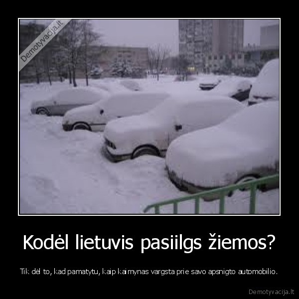 Kodėl lietuvis pasiilgs žiemos? - Tik dėl to, kad pamatytu, kaip kaimynas vargsta prie savo apsnigto automobilio.