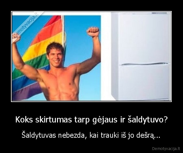 Koks skirtumas tarp gėjaus ir šaldytuvo? - Šaldytuvas nebezda, kai trauki iš jo dešrą...