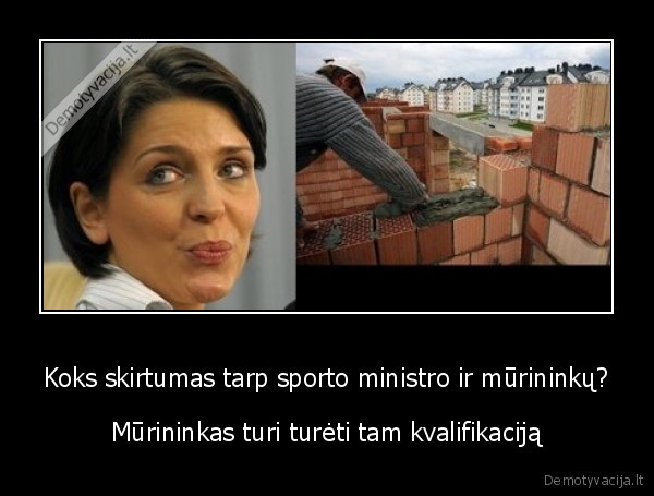 Koks skirtumas tarp sporto ministro ir mūrininkų? - Mūrininkas turi turėti tam kvalifikaciją