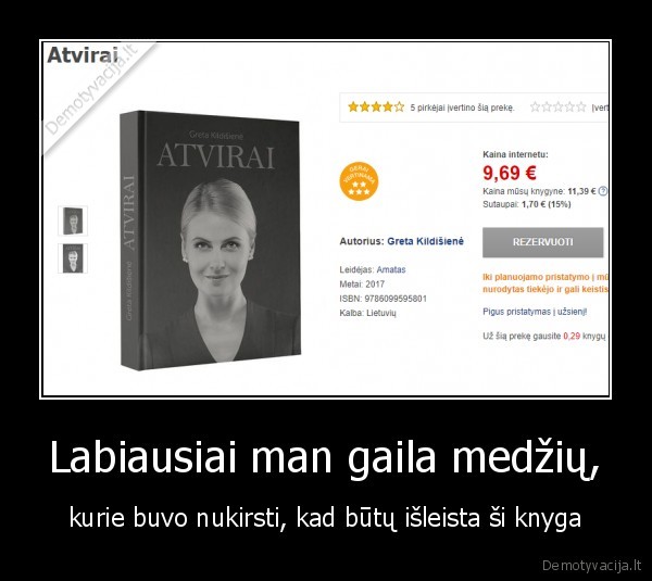 Labiausiai man gaila medžių, - kurie buvo nukirsti, kad būtų išleista ši knyga