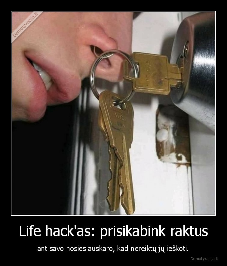 Life hack'as: prisikabink raktus - ant savo nosies auskaro, kad nereiktų jų ieškoti.