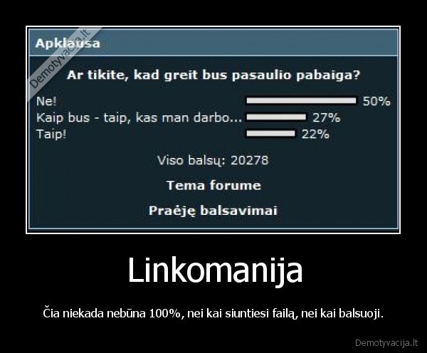 Linkomanija - Čia niekada nebūna 100%, nei kai siuntiesi failą, nei kai balsuoji.