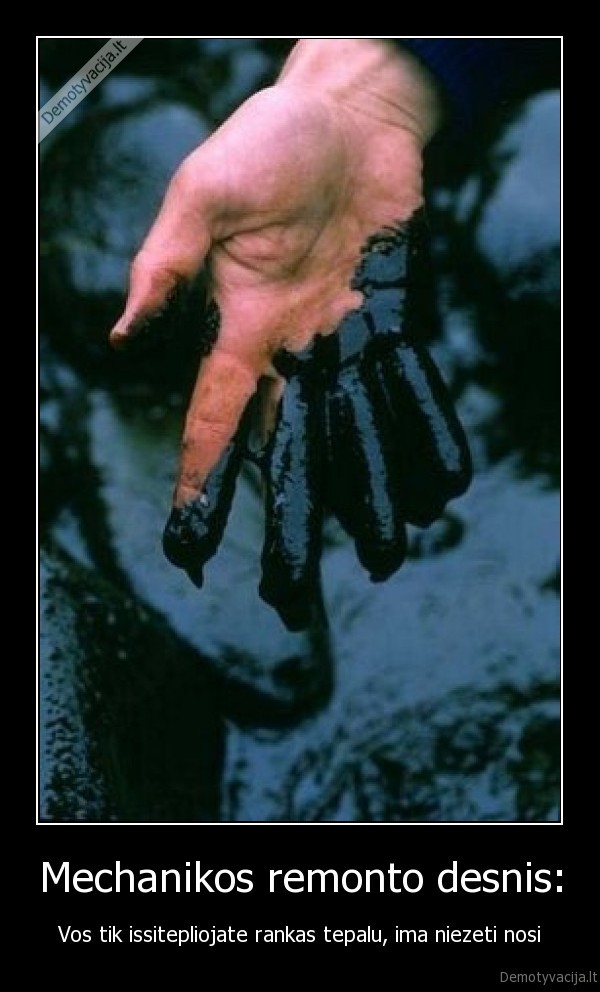Mechanikos remonto desnis: - Vos tik issitepliojate rankas tepalu, ima niezeti nosi