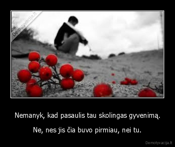 Nemanyk, kad pasaulis tau skolingas gyvenimą. - Ne, nes jis čia buvo pirmiau, nei tu.