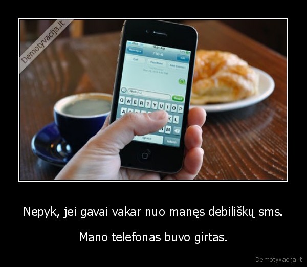 Nepyk, jei gavai vakar nuo manęs debiliškų sms. - Mano telefonas buvo girtas.